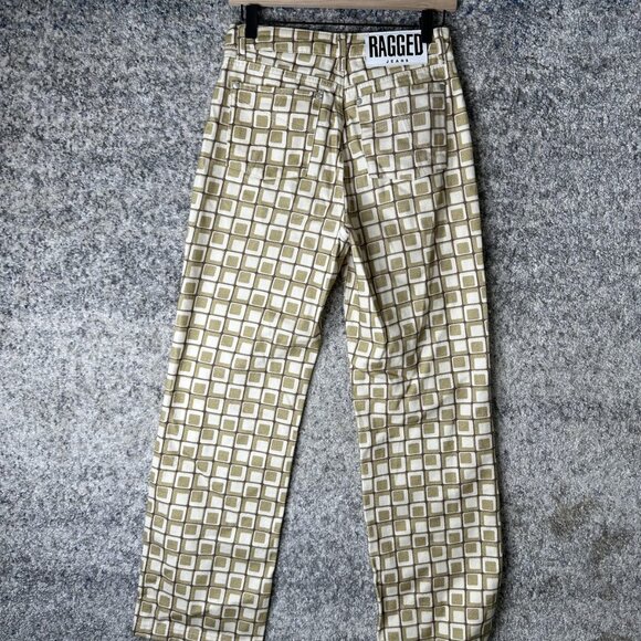 Ragged Jeans Womens 26 Green Beige Geometric Square Print Straight Leg - Picture 6 of 9